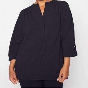 Roz & Ali Black 3/4 Sleeve Side Tie   Popover Blouse. Size M